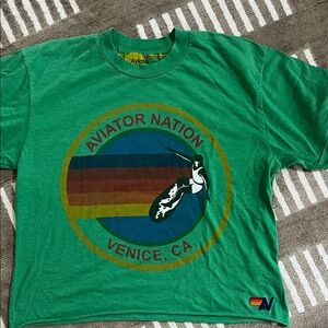 Aviator Nation Green Tee with Multicolor Graphic